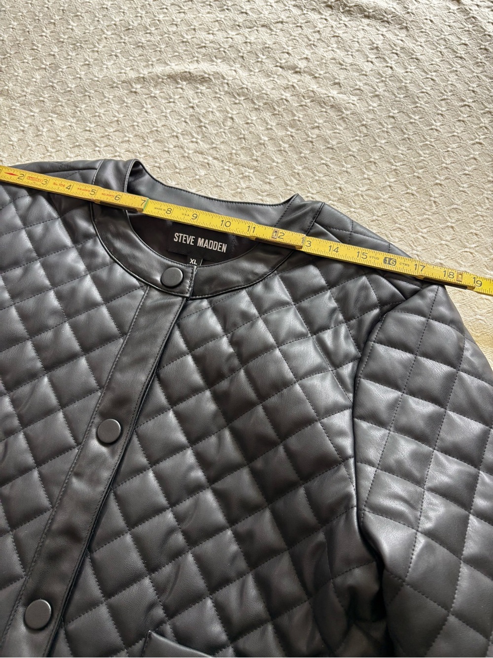 Steve Madden Black Quilted Faux-Leather Snap Jacket - Picture 12 of 13